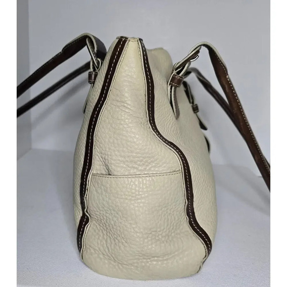 LEVENGER BRIEFCASE SHOULDER WORK TOTE BAG 3 COMPARTMENTS Creme/Tan LEATHER - Picture 6 of 14